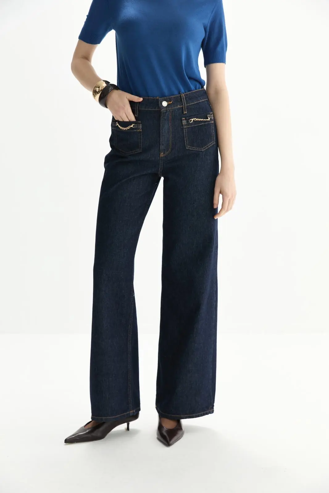 Zincir Detaylı Denim Pantolon 6